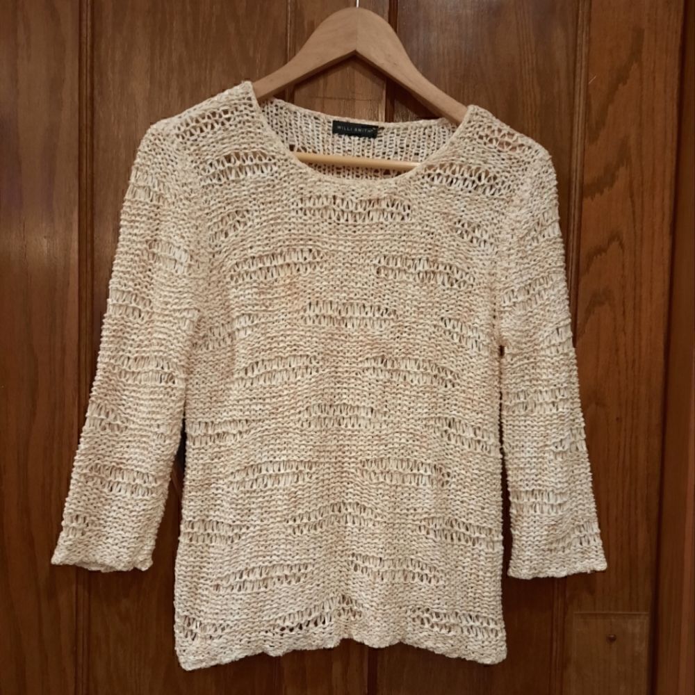 Willi Smith Crochet Scoopneck Sweater Ivory Cotton